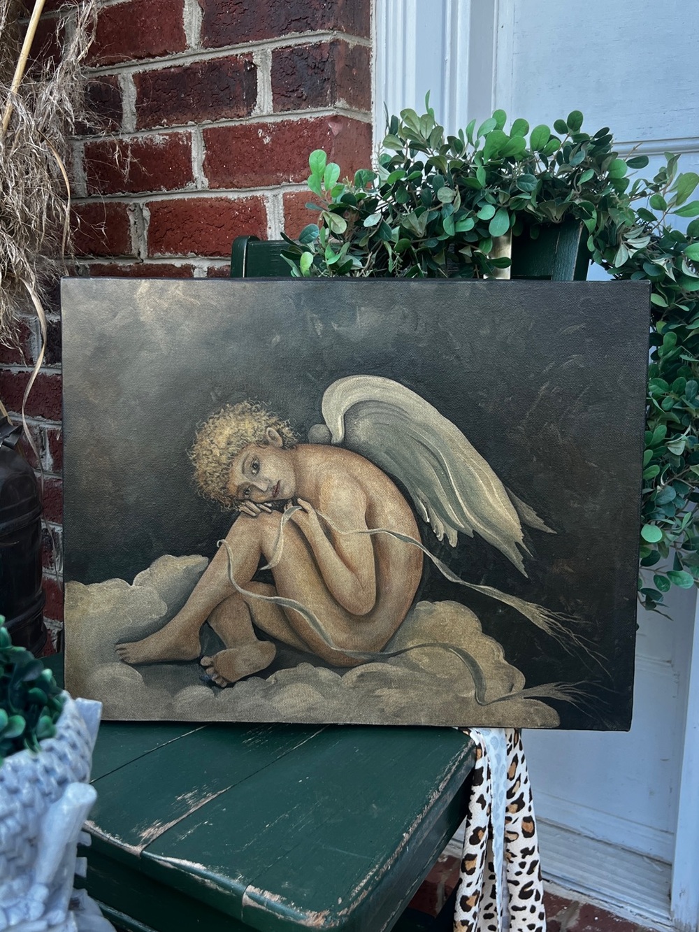 Hand Painted Angel Canvas Wall Art Cottage Gallery Decor Celestial Gothic 18x24